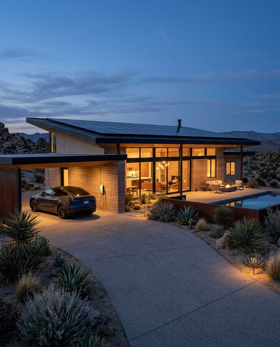 Finished house with a complete rooftop solar installation
